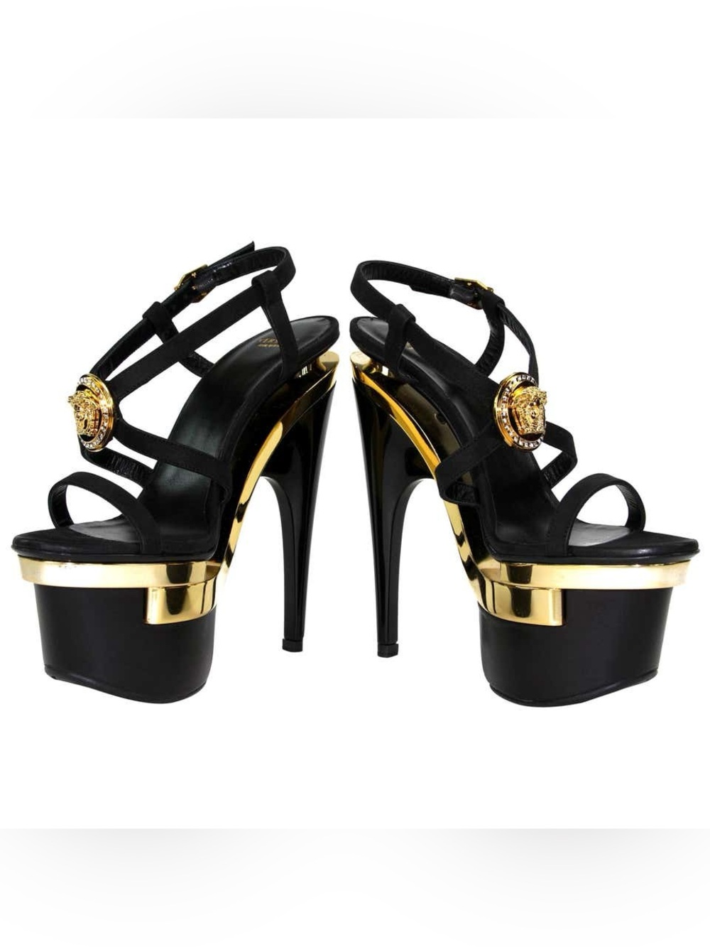 Versace Gold Black Triple Platform Swarovski Crystals As Seen On Beyoncé. IT 40